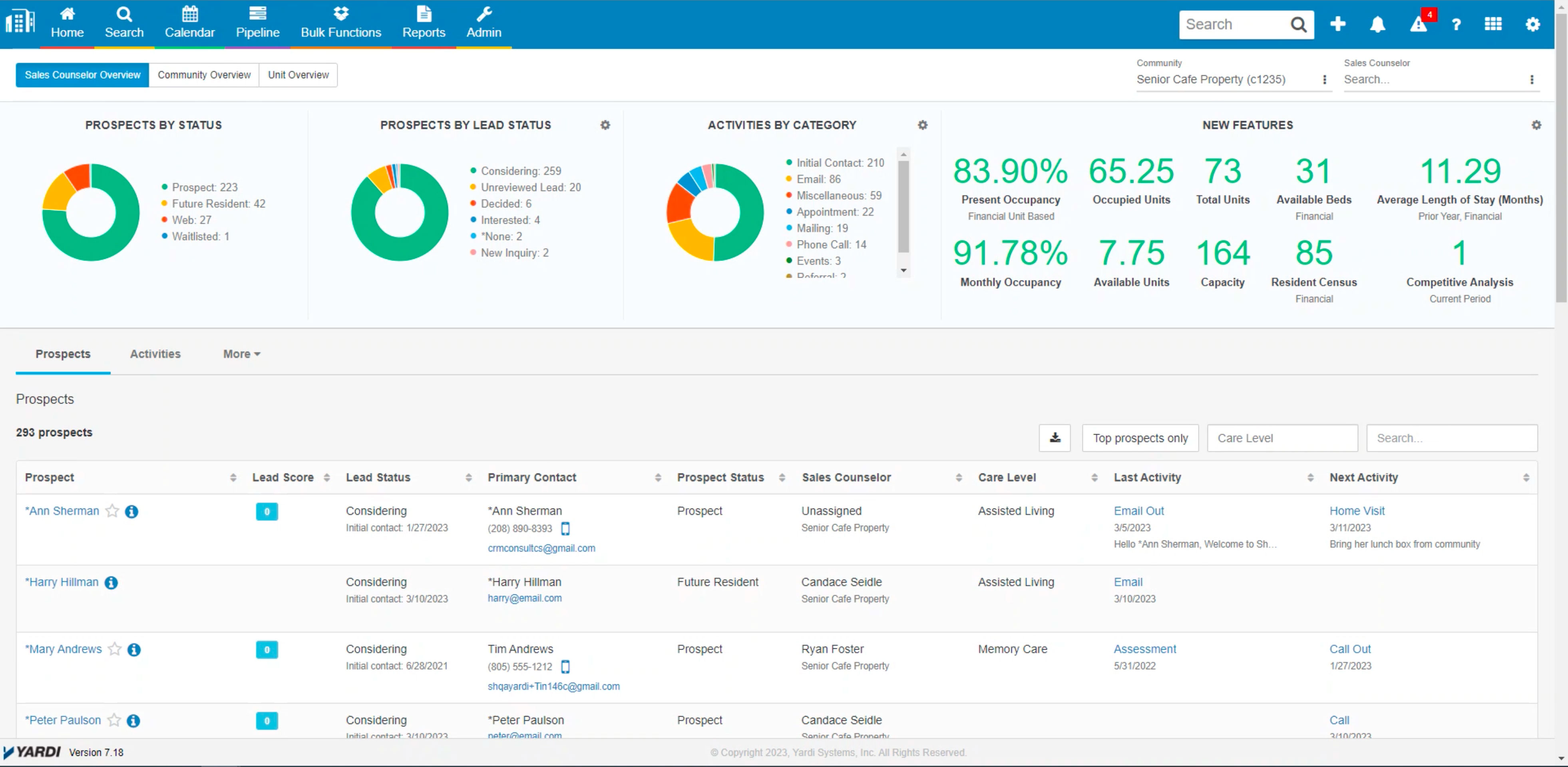 screenshot of Yardi Senior Living Suite